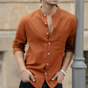 Home brown mandarin collar shirt