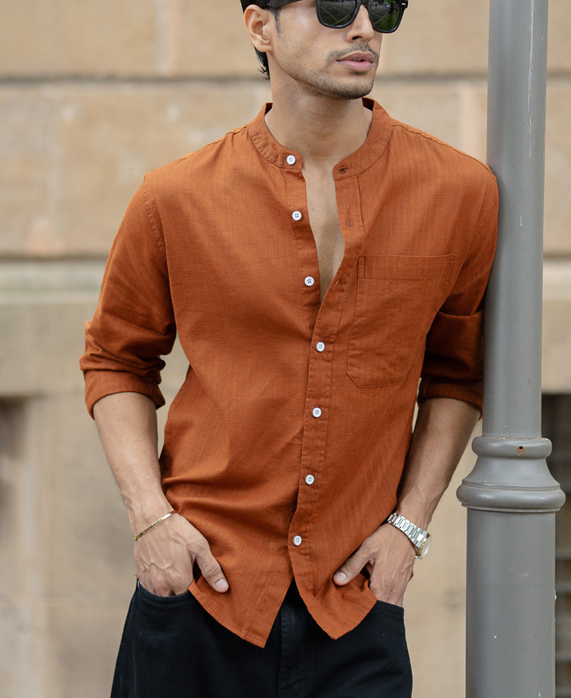 brown mandarin collar shirt brown mandarin collar shirt