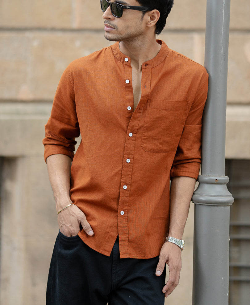 brown mandarin collar shirt brown mandarin collar shirt