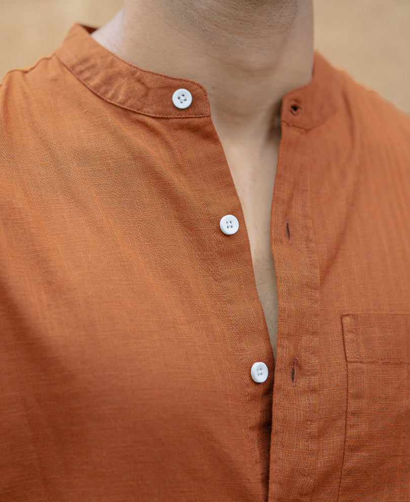 brown mandarin collar shirt brown mandarin collar shirt