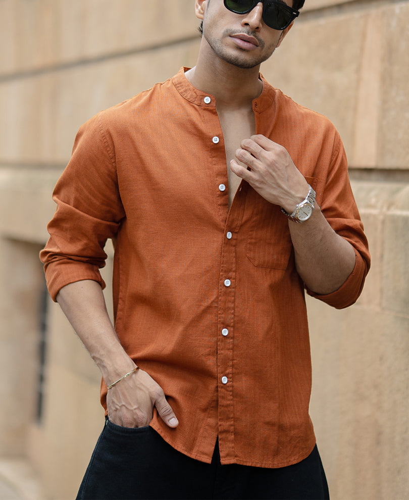brown mandarin collar shirt brown mandarin collar shirt