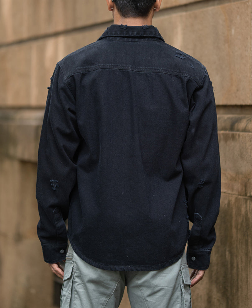 black distressed denim overshirt black distressed denim overshirt
