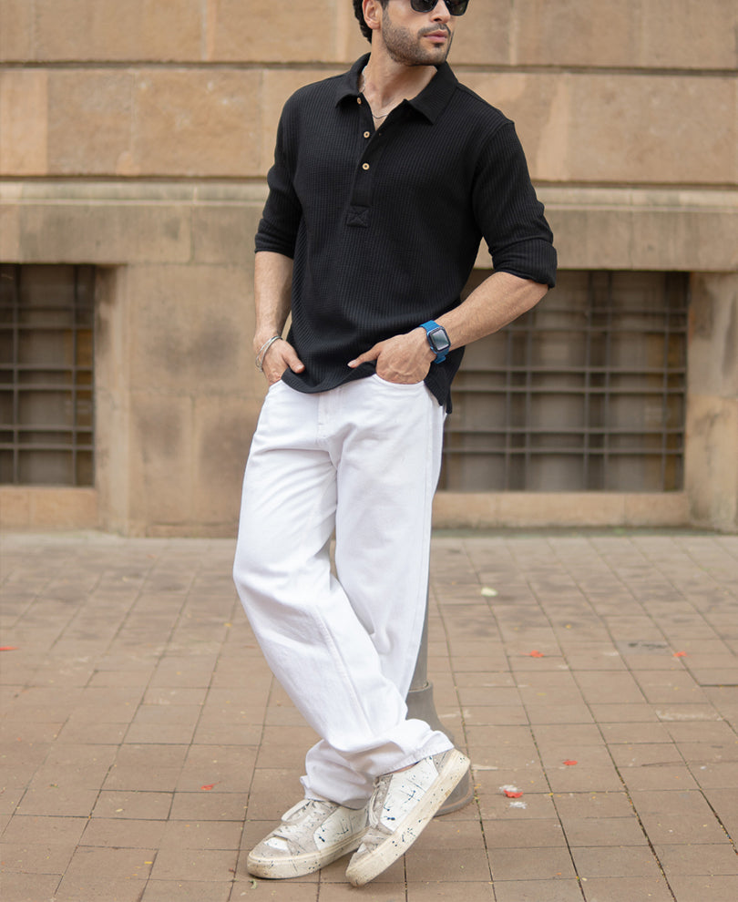 black knit polo neck shirt black knit polo neck shirt