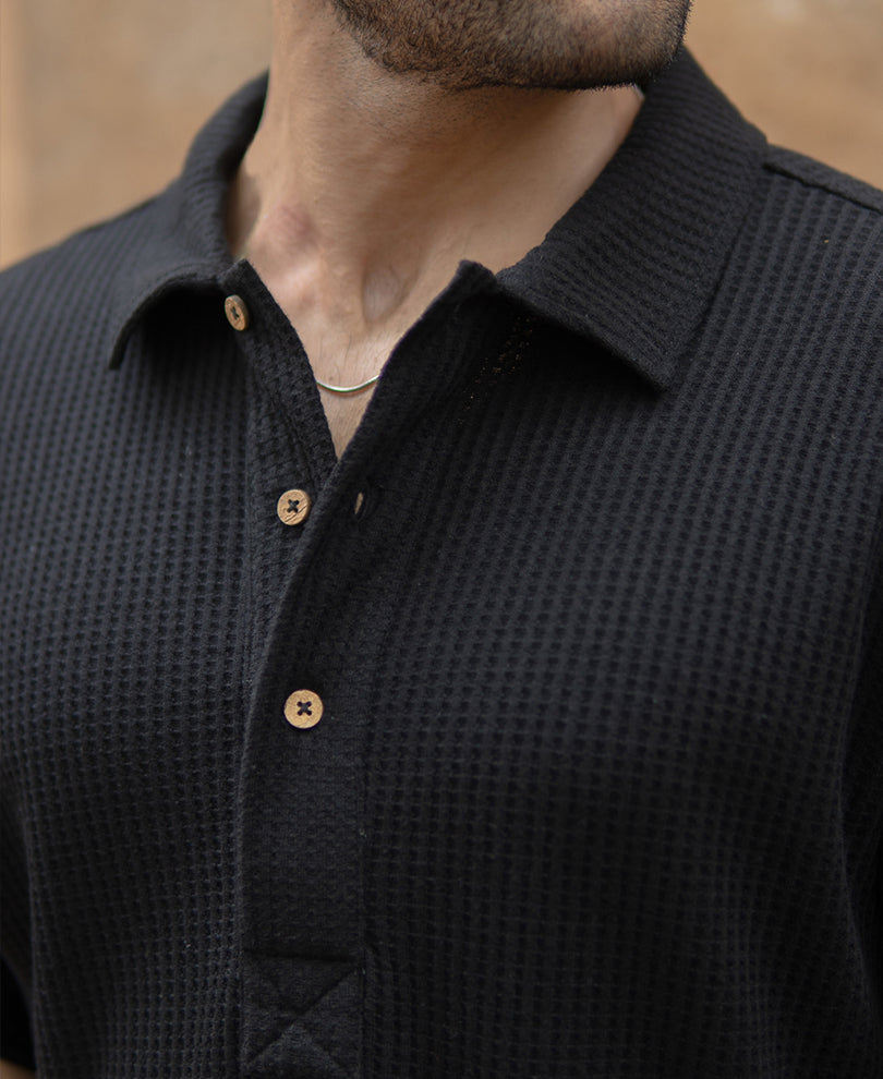black knit polo neck shirt black knit polo neck shirt