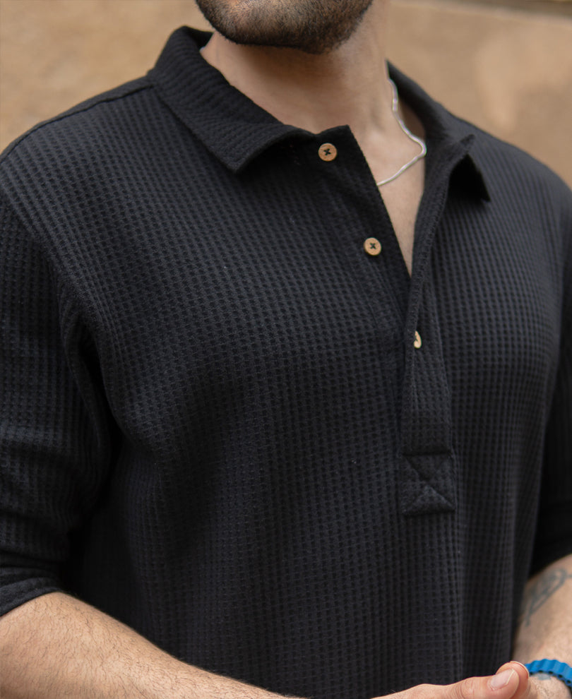 black knit polo neck shirt black knit polo neck shirt