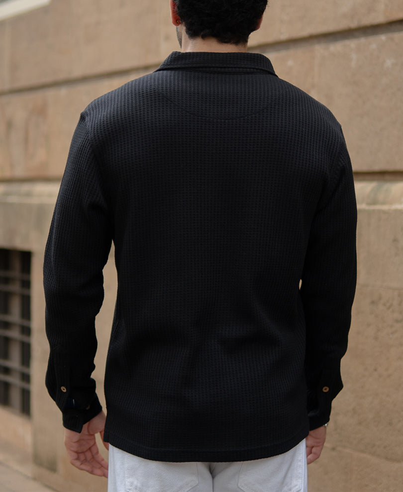 black knit polo neck shirt black knit polo neck shirt