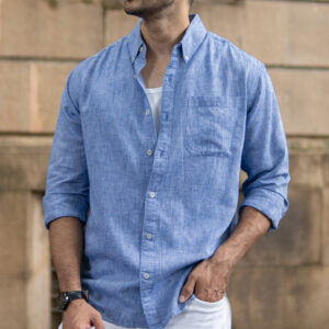 Home blue slub linen blend shirt