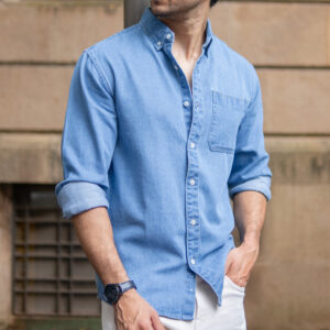 blue washed denim shirt