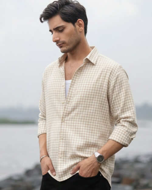 beige checks shirt