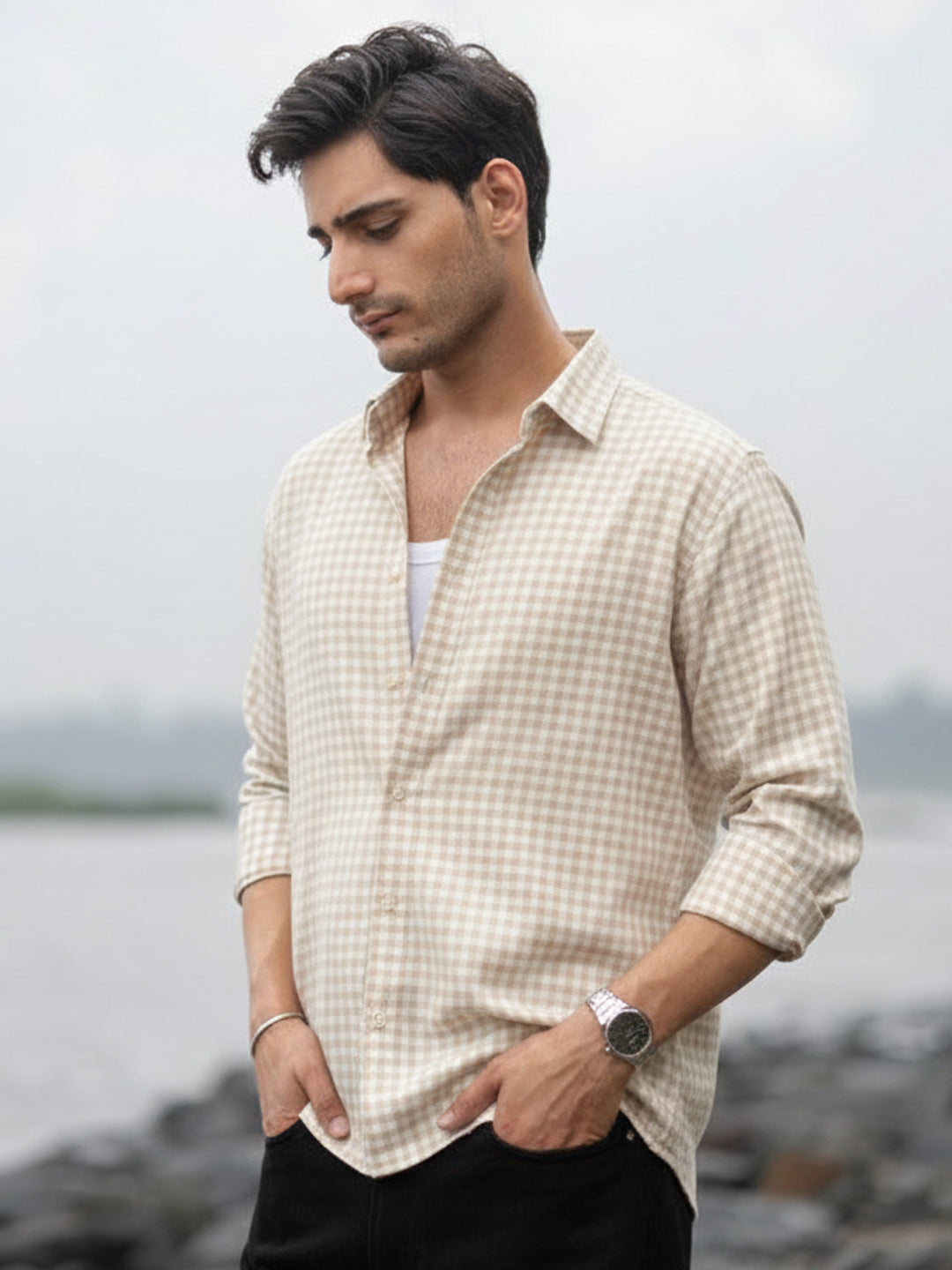 beige checks shirt beige checks shirt