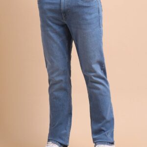 light blue mid rise straight fit cargo jeans with utility pockets