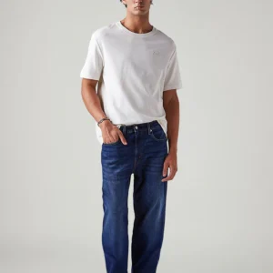 dark blue 5 pocket midrise loose fit stretch jeans