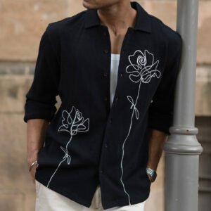 black knitted embroidery shirt