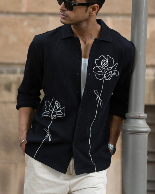 black knitted embroidery shirt