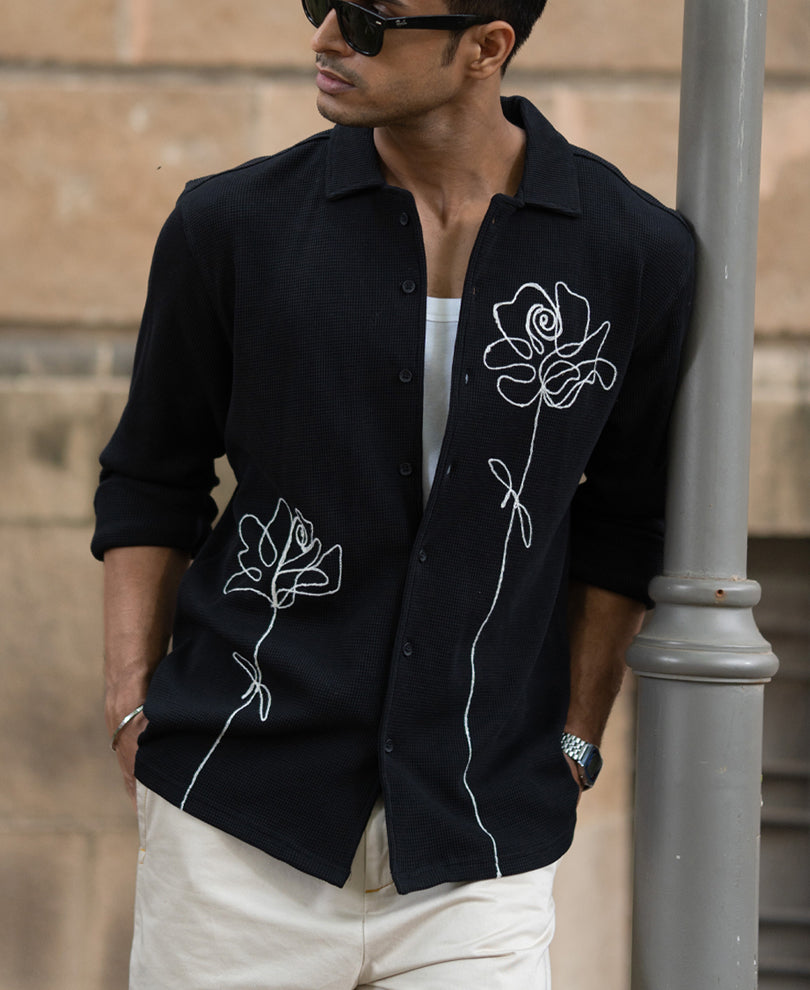 black knitted embroidery shirt black knitted embroidery shirt