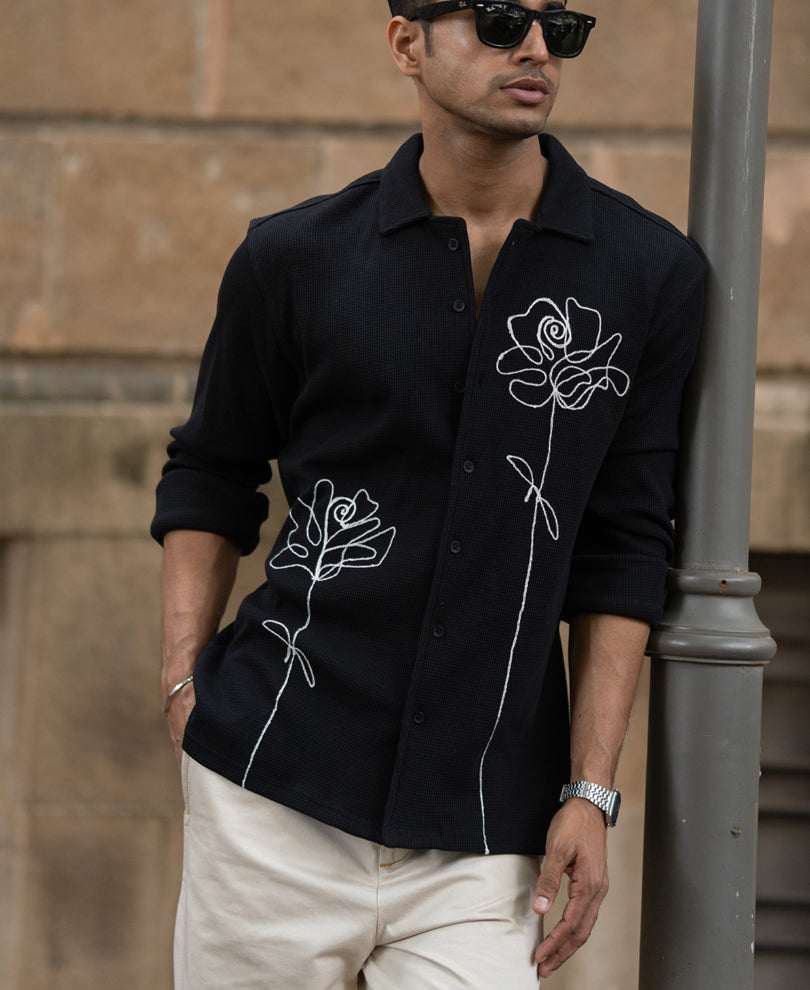 black knitted embroidery shirt black knitted embroidery shirt