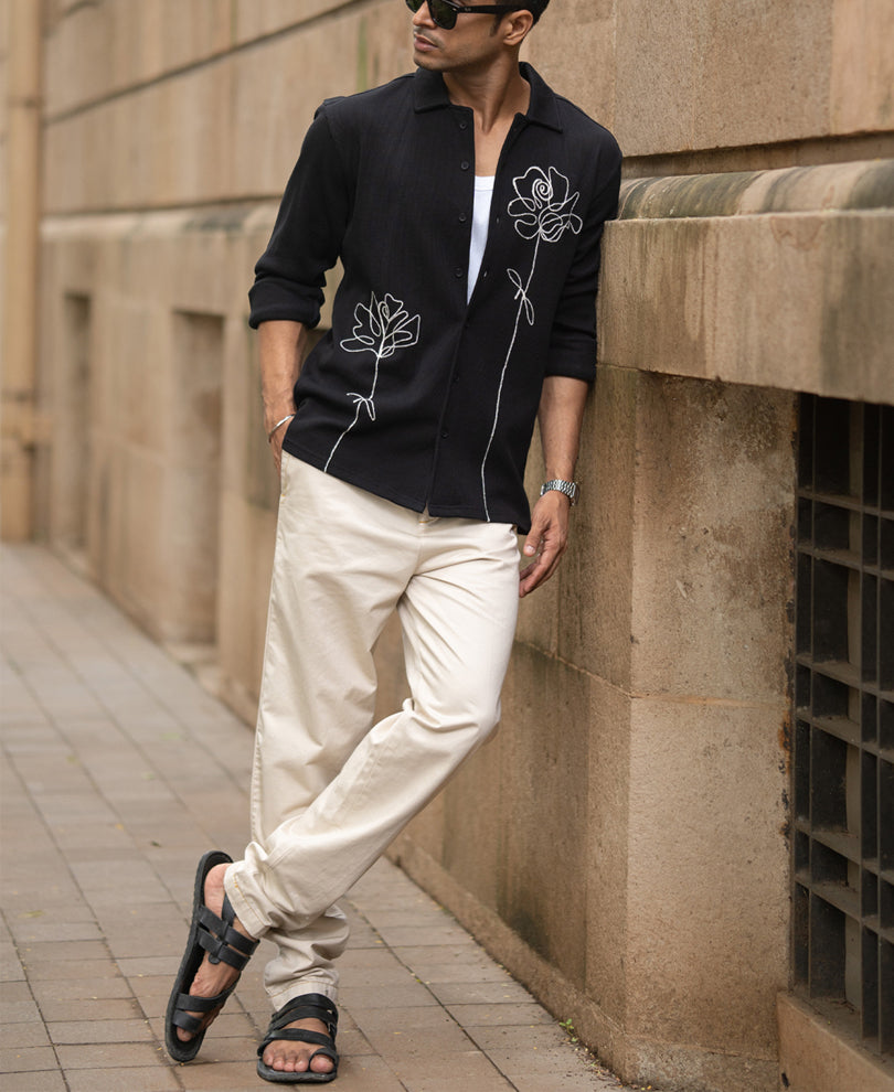 black knitted embroidery shirt black knitted embroidery shirt