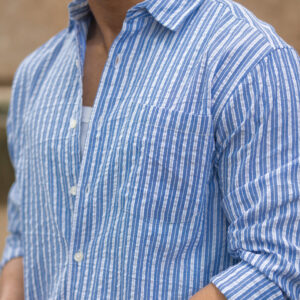 Home blue seersucker striped shirt