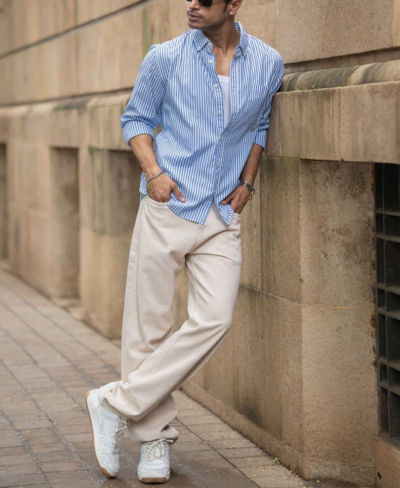 blue cotton striped buttondown shirt blue cotton striped buttondown shirt