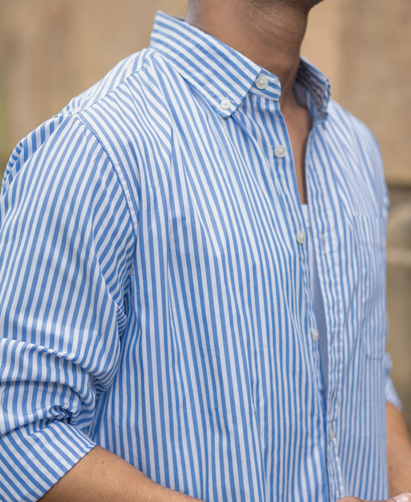 blue cotton striped buttondown shirt blue cotton striped buttondown shirt