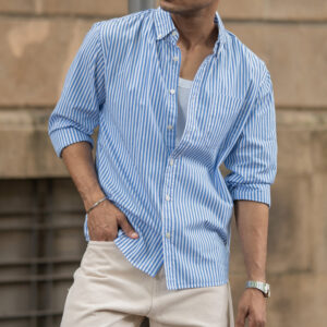 blue cotton striped buttondown shirt