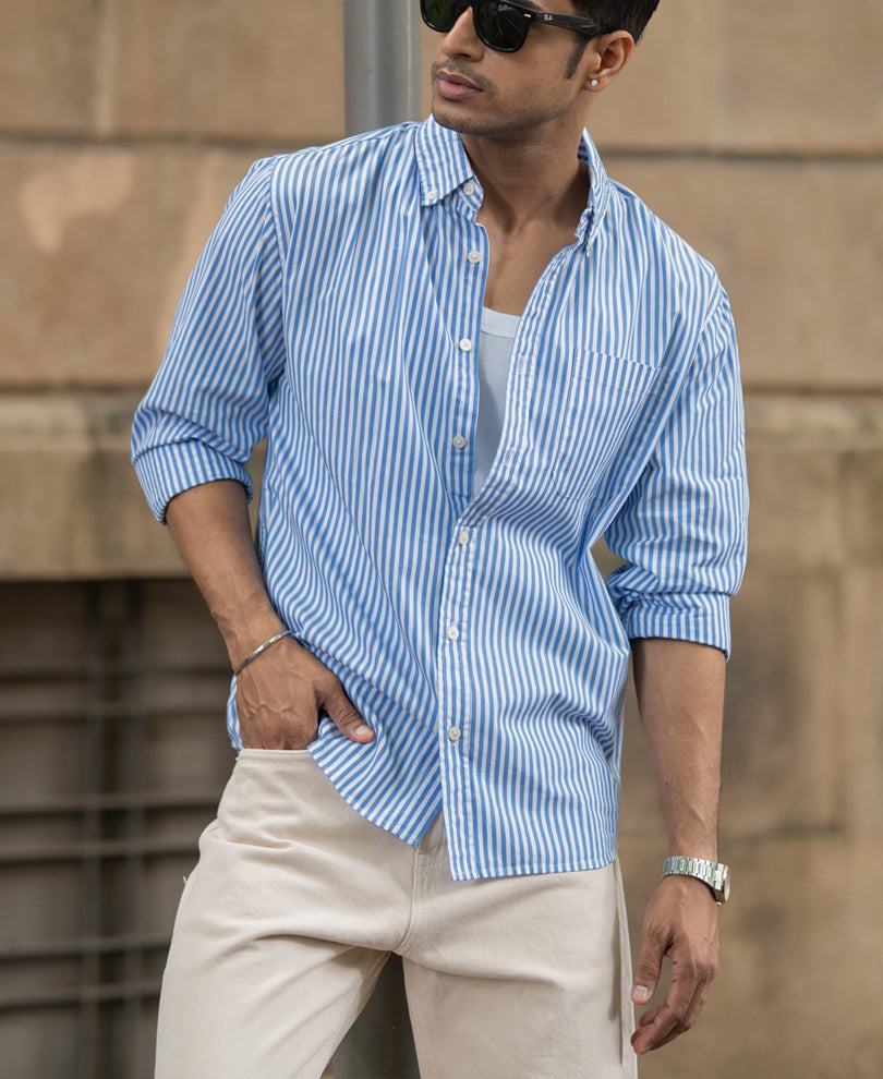 blue cotton striped buttondown shirt blue cotton striped buttondown shirt
