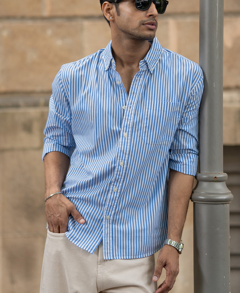 blue cotton striped buttondown shirt blue cotton striped buttondown shirt