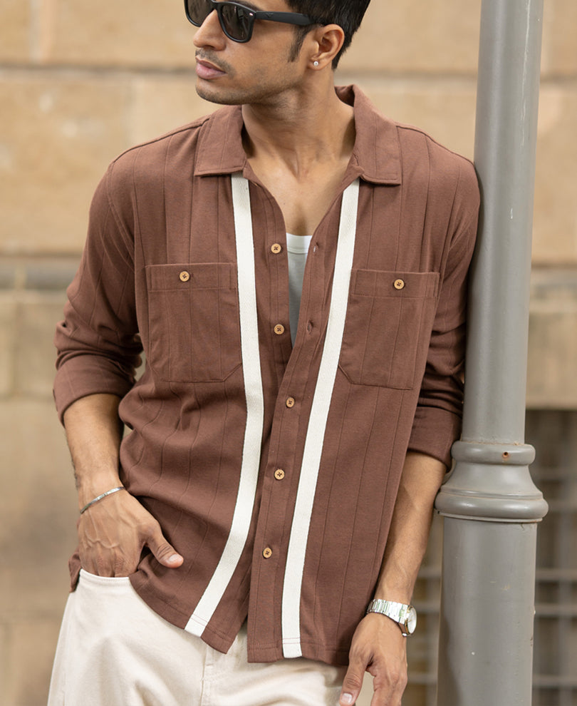 brown tape detail shirt brown tape detail shirt