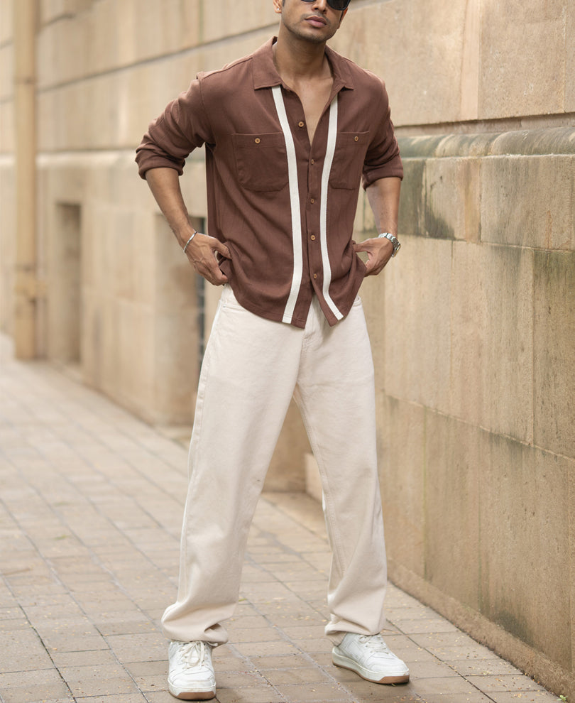 brown tape detail shirt brown tape detail shirt
