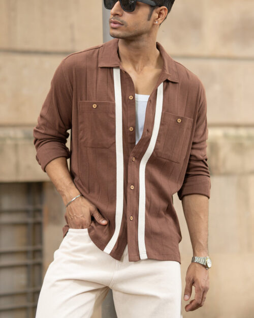 brown tape detail shirt