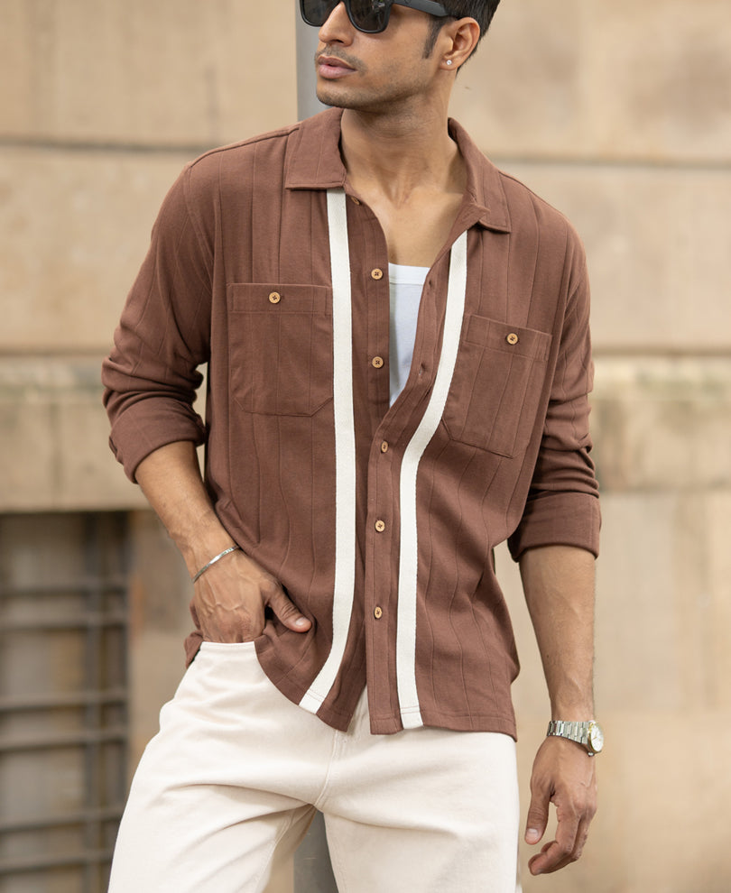 brown tape detail shirt brown tape detail shirt