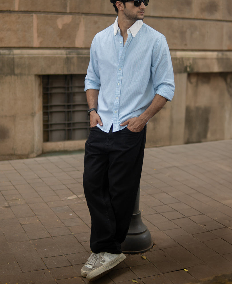 blue oxford contrast collar stripe shirt blue oxford contrast collar stripe shirt
