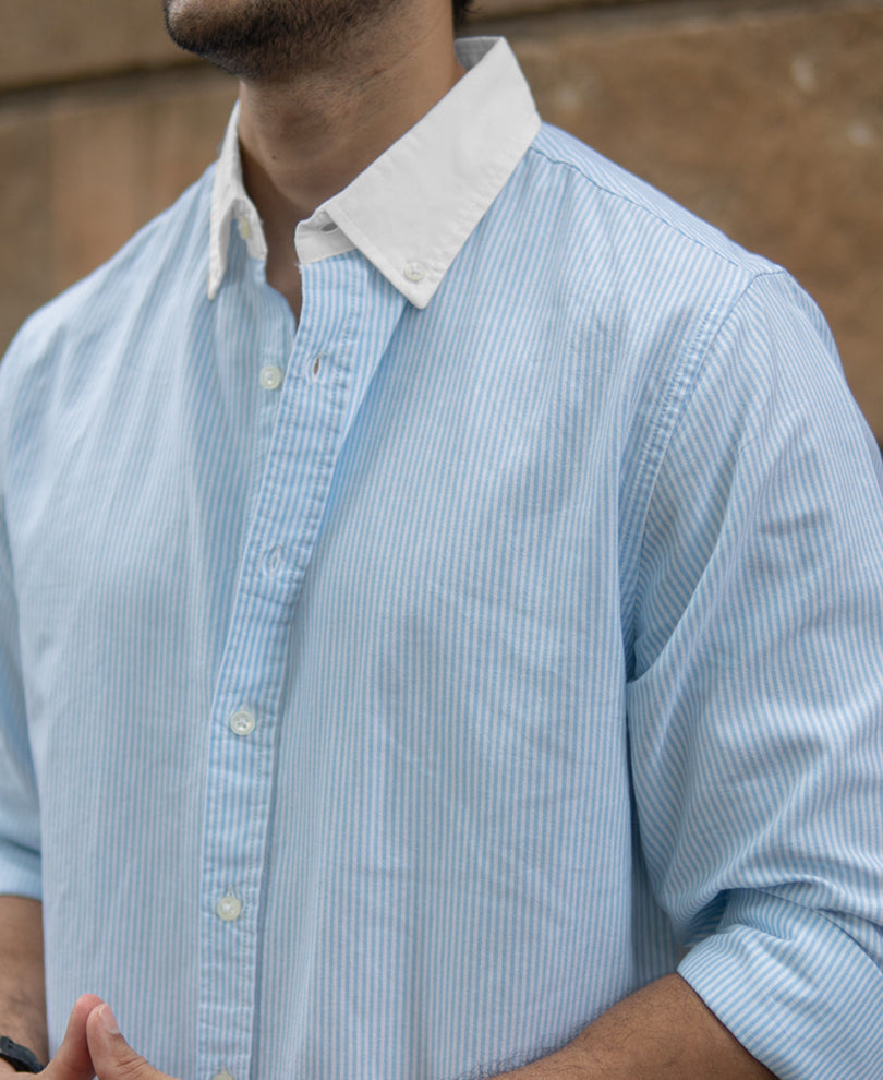 blue oxford contrast collar stripe shirt blue oxford contrast collar stripe shirt