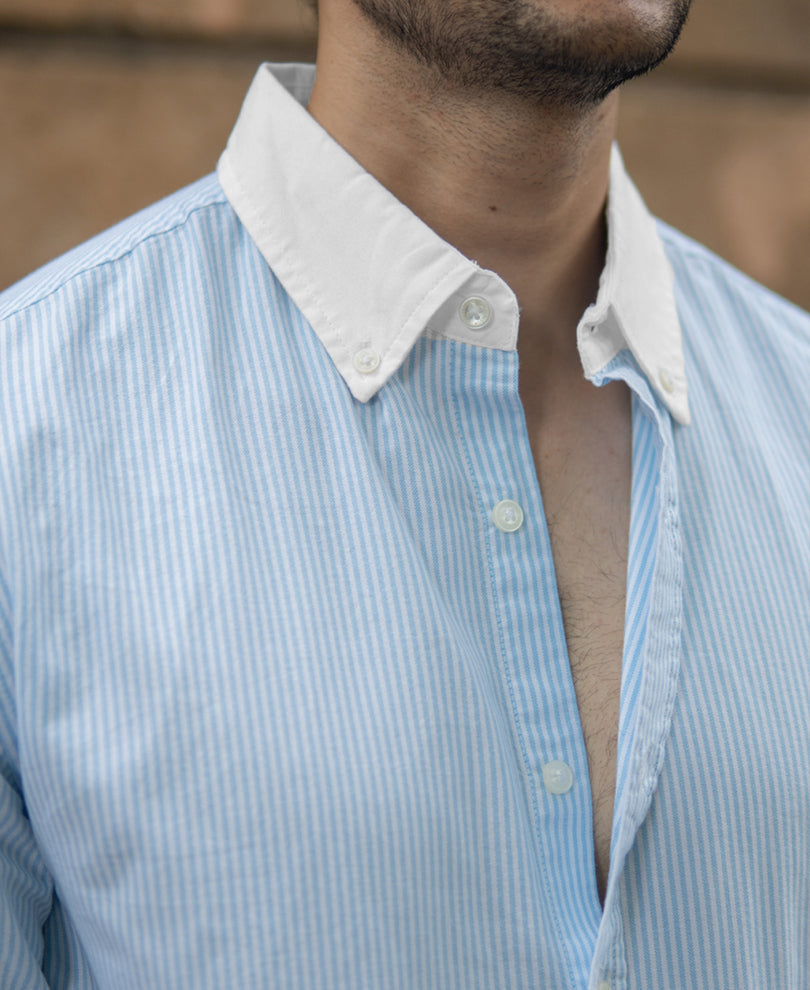 blue oxford contrast collar stripe shirt blue oxford contrast collar stripe shirt