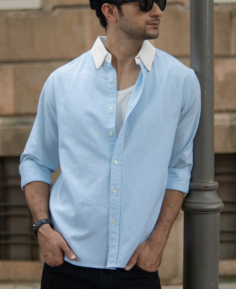 blue oxford contrast collar stripe shirt blue oxford contrast collar stripe shirt