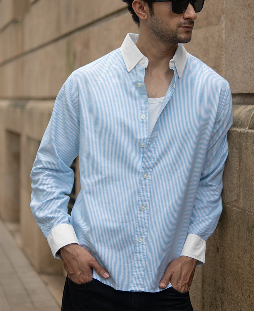 blue oxford contrast collar stripe shirt blue oxford contrast collar stripe shirt