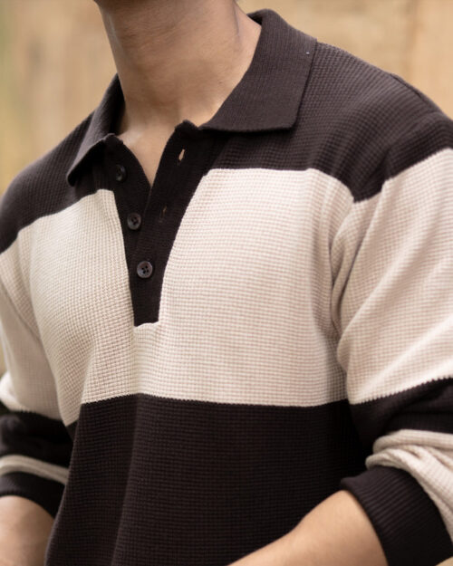 brown structured knit striped t shirt