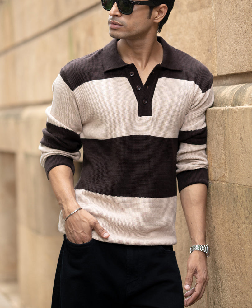 brown structured knit striped t shirt brown structured knit striped t shirt