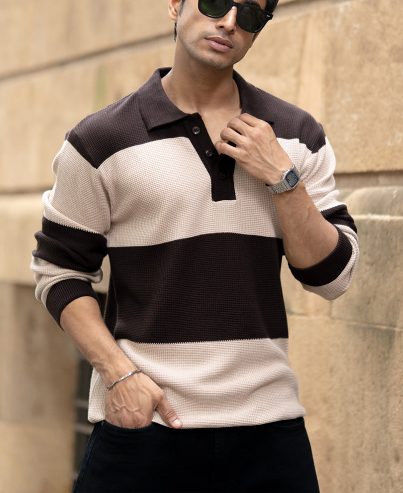 brown structured knit striped t shirt brown structured knit striped t shirt