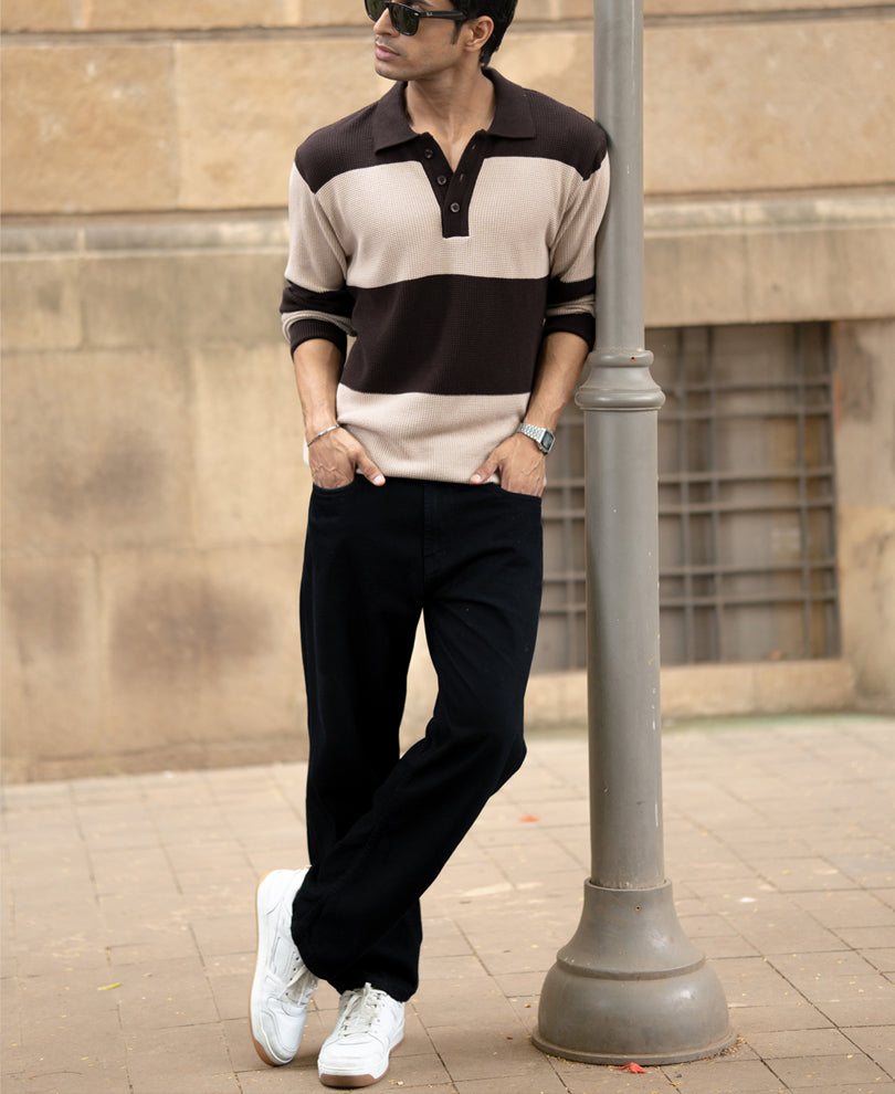 brown structured knit striped t shirt brown structured knit striped t shirt