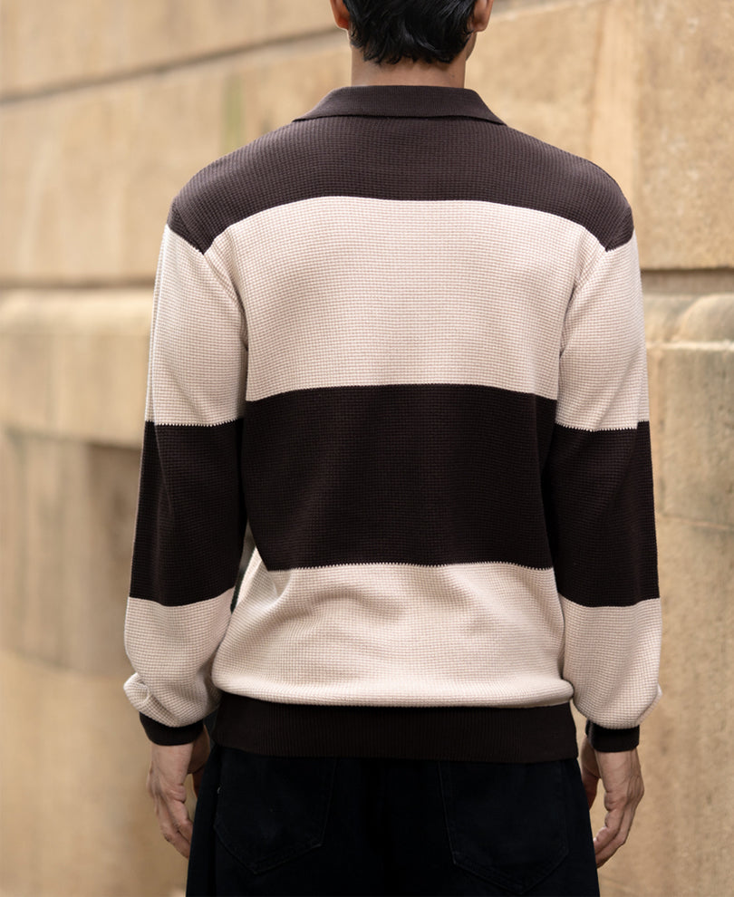 brown structured knit striped t shirt brown structured knit striped t shirt
