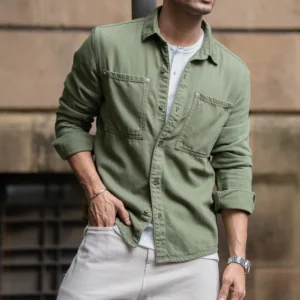 green textured cotton overshirt