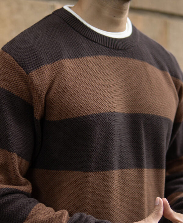 brown structured stripe t shirt