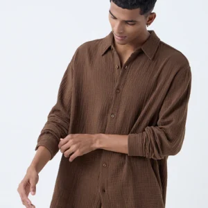 cocoa brown crinkled shirt