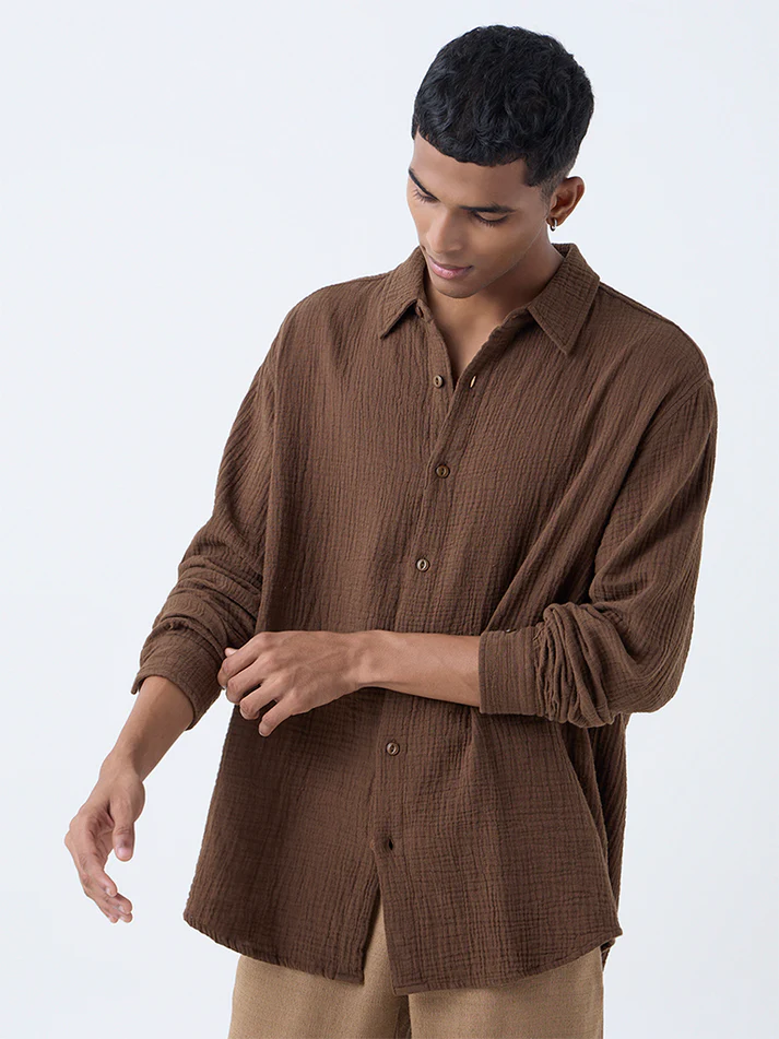 cocoa brown crinkled shirt cocoa brown crinkled shirt