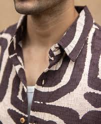 coffee brown abstract print shirt
