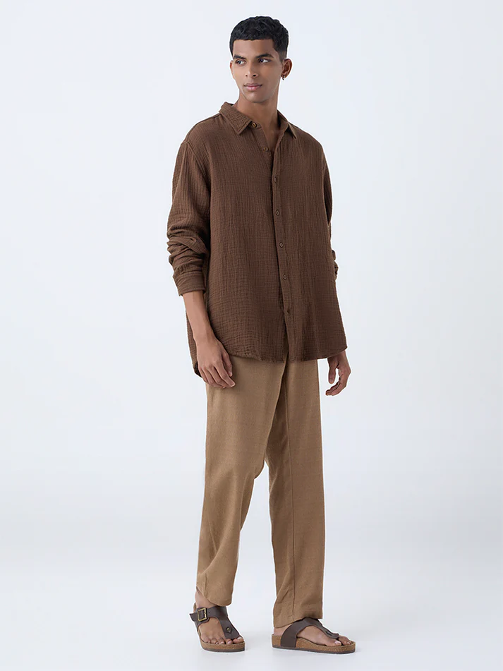 cocoa brown crinkled shirt cocoa brown crinkled shirt