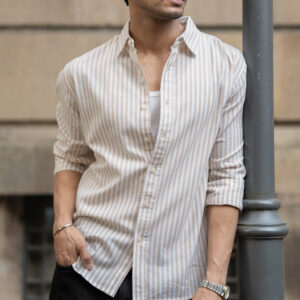 beige lightweight cotton stripe shirt