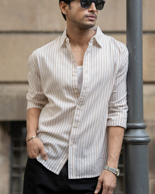 Home beige lightweight cotton stripe shirt
