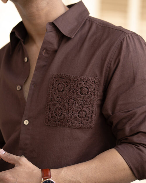 brown full sleeves regular fit linen shirt